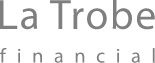 A grey logo of "La Trobe financial"