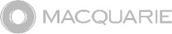 Grey "Macquarie" text with a circular icon resembling a coin.
